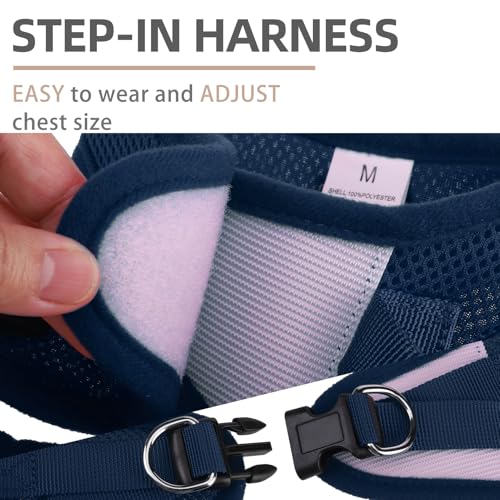 Dog Harness Collar and Leash Set No Pull for Small Medium Sized (Solid NavyBlue / M (CHEST 16"-18"))