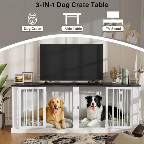 86.6" Double Dog Crate Furniture for 1 or 2 Dogs (White / 86.6"L x 23.6"W x 31.5"H)