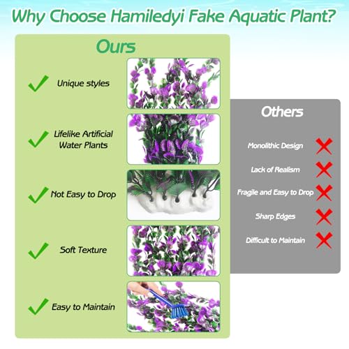 Purple Green Serrated Leaf Tall Aquarium Plastic Plants Artificial Fish Tank Plant Aquarium Decor Extra Large Lifelike Aquatic Plant Suitable for Saltwater and Freshwater 27.5 (B*2 Pcs / 27.5 in)