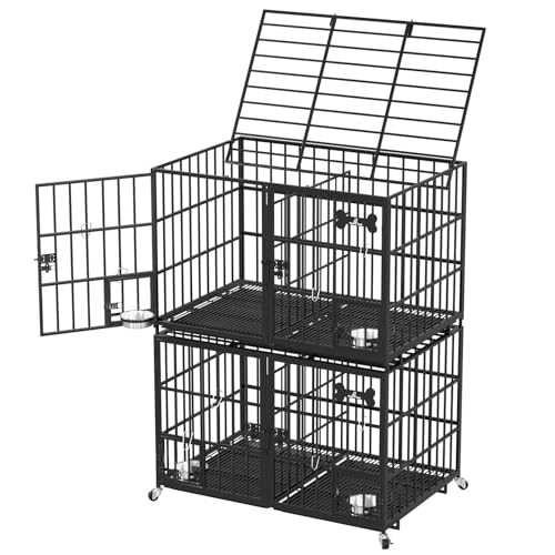48 inch Stackable Heavy Duty Metal Dog Crate for 4 Dogs (48"inch for 4 Dogs / Black)