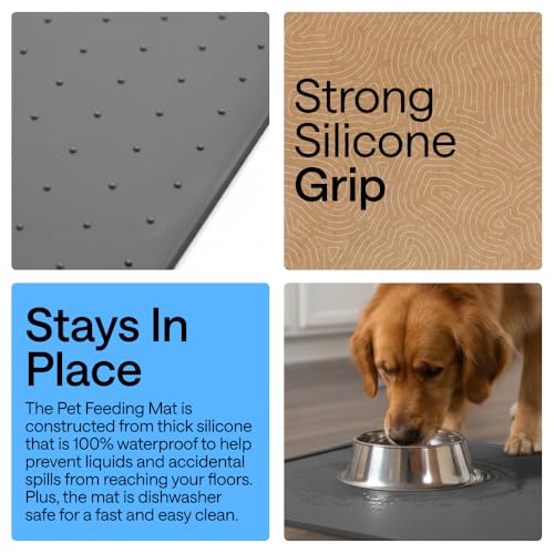 Dog Food Mat 100% Waterproof Silicone (Charcoal / 23"l X 15"w)