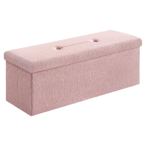 Large Folding Storage Ottoman Bench (Jelly Pink / 15"D x 43"W x 15"H / Cosy)