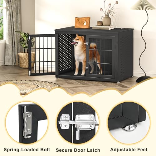 38" Heavy Duty Dog Crate Furniture for Large and Medium Dogs (38.4"L x 25.0"W x 27.7"H / Black)