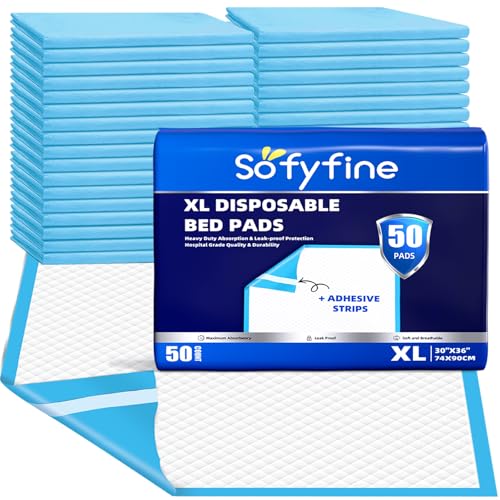 100 Count Disposable Bed Pads with Adhesive Strip 30"x36" (30"x36"-100 Pads (with Adhesive Strips))