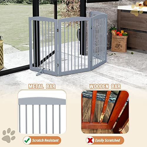 Freestanding Pet Gate for Dogs (32" Height-4 Panel / Gray)