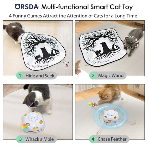 Cat Toys for Indoor Cats 4 in 1 Interactive Automatic Cat Toys for Bored Indoor Adult Cats Kitten Toy Rechargeable 8 Hole Mice Whack