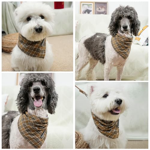 Adjustable Plaid Dog Bandanas (Dark Yellow / Small)