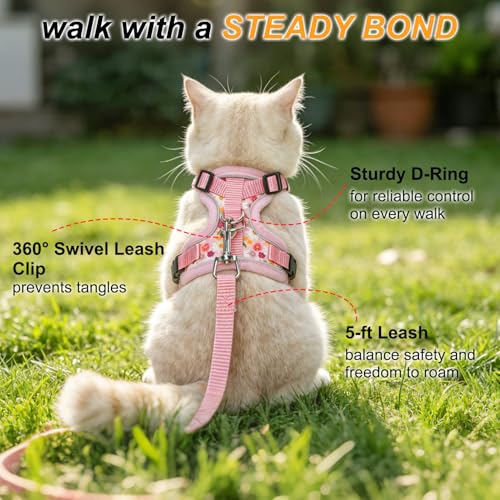 Cat Harness and Leash (Pink Flower / Small (Chest: 13 - 16"))