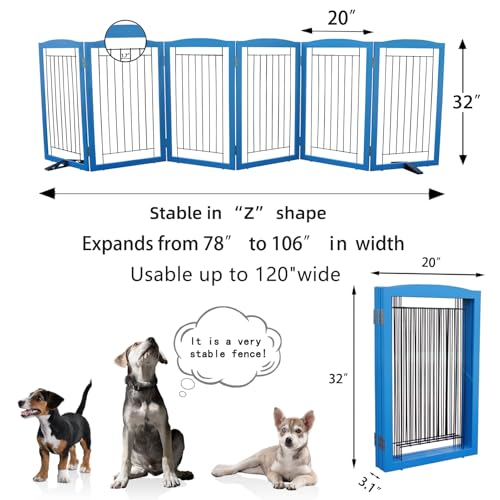 Freestanding Dog Fence Indoor (【6 Panels】120''w x 32''h / Blue)