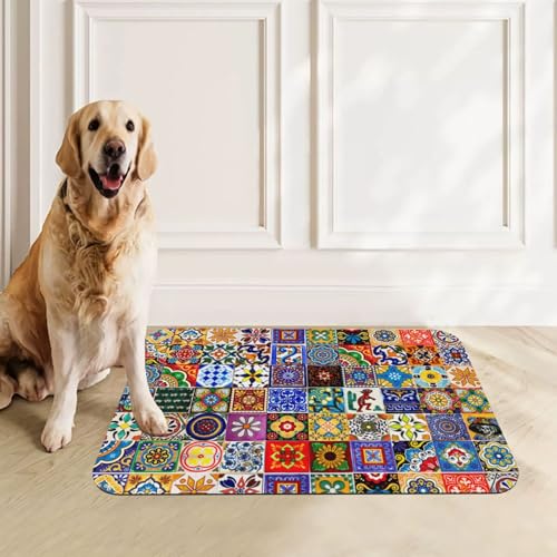 Bohemian Chic Floral Dog Food Mat Waterproof Pet Cat Placemat (Bohemian Chic Floral / 17.7"L x 17.7"W)