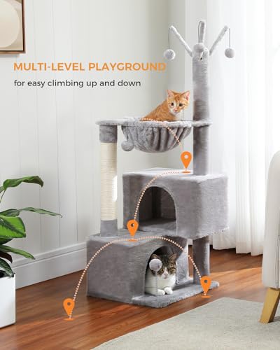 45 Inch Small Cat Tree with 2 Condos for Indoor Cats (Gray / 45 inches)