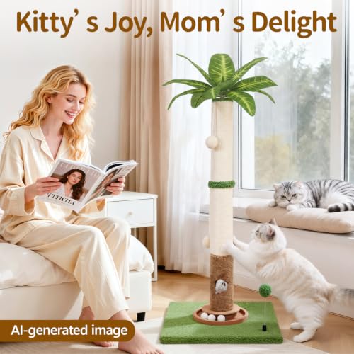 35" Tall Palm Tree Cat Scratching Post Vertical for Indoor Cats (Light Green / 35 in)