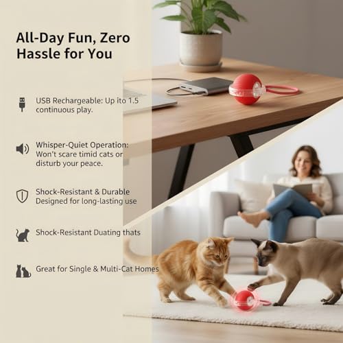 Automatic Cat Toy Ball for Indoor Cats (Red)