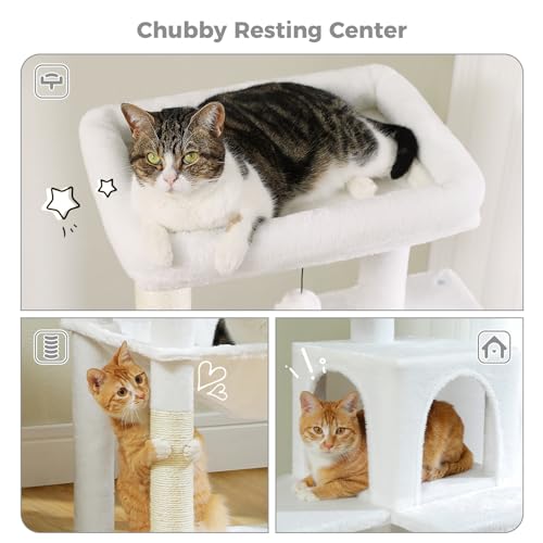 56.3" Cat Tree for Indoor Cats Large Adult with Hammock (White / 56 Inches)