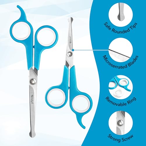Razor Sharp Stainless Steel Dog Grooming Scissors for Grooming Professionals at Home with Rounded Safety Tips (2 Pack)