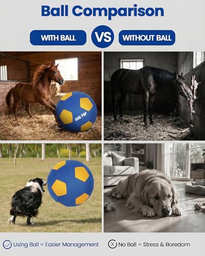 Herding Ball for Dogs Horse Ball & Cover 25" for Horses Large with Hand Pump for Play (Blue and Yellow / 25 inches)