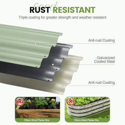 3Pcs Galvanized Raised Garden Beds 4x2x1ft for Flower Avocado (Avocado)