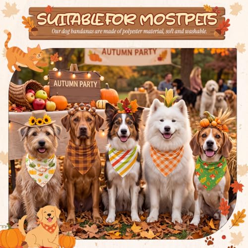 50 Pcs Fall Dog Bandanas Bulk Autumn Pumpkin Maple Leaves Pattern (25.6 x 17.7 x 17.7 Inch / Fall)