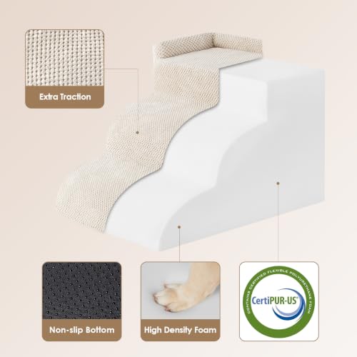 3 Step Curved Dog Stairs for Small Dogs 14" H (Beige / 23.6"l X 15.7"w X 15.7"h)