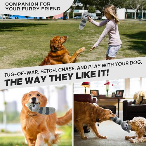 Squeaky Dog Toys for Aggressive Chewers (M/L / Grey Raccoon)