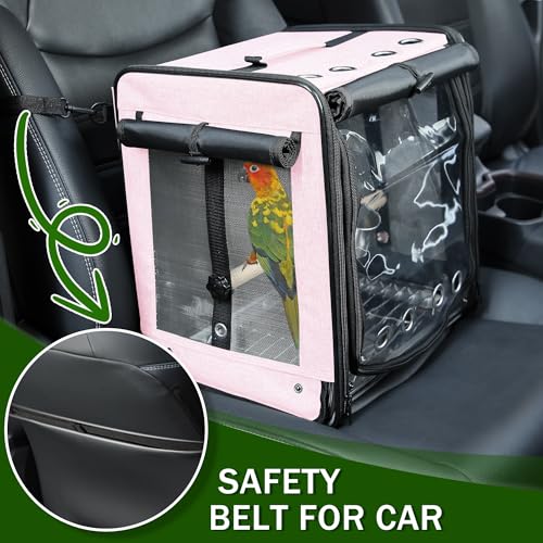Bird Carrier with Seat Belt for Car Travel (13.5"L x 10.0"W x 15.5"H / Pink)