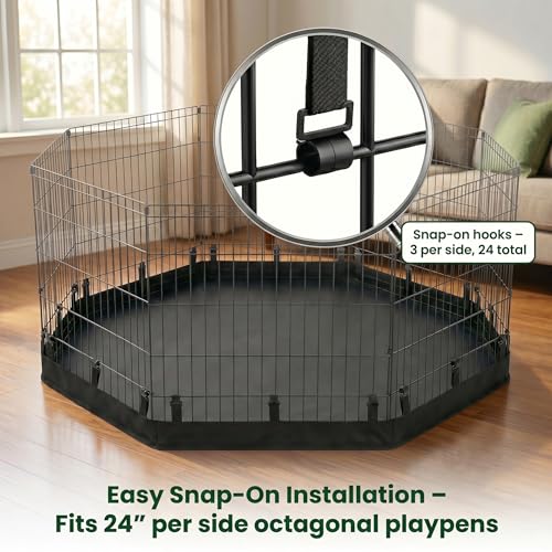 2-in-1 Octagonal Dog Playpen Bottom Pad for 24" Side Pen, Black (Black / No Pen: 00-Inch High)
