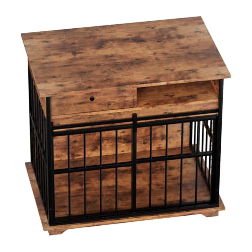 Wooden Dog Crate Furniture for Small Dogs Indoor Kennel End Table Pet Cage (35 Inch)