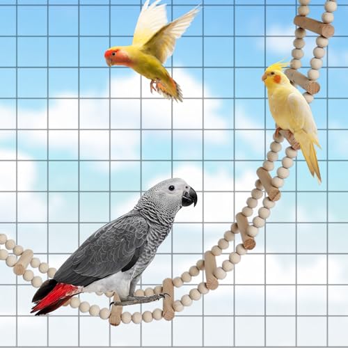 Long Bird Ladder with Wooden Rungs and Beads (yellow / 27.5×3.14 Inches)