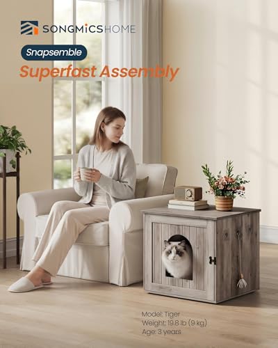 Toolless Assembly Litter Box Enclosure (Greige / M (21.7"L x 19.7"W x 19.7"H))