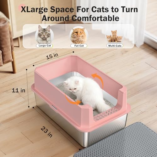 Stainless Steel Litter Box (Pink / XL)