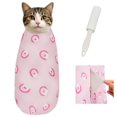 Cat Grooming Wrap for Nail Trimming (L-27.6in ( Weight:＜ 17lbs ) / PinkPaw)