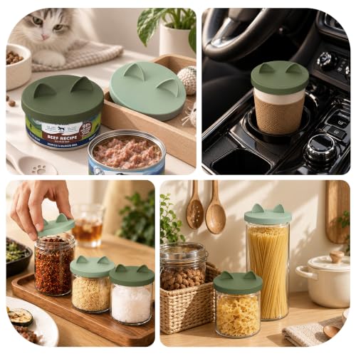 Silicone Pet Food Can Lids (3.3in/85mm(5.3-5.5oz) / Camo Green+Light Green)