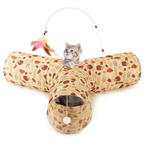 Cat Tunnel, 3-Way Collapsible Toy, Large Size Khaki Hedgehog (Khaki hedgehog / Large)