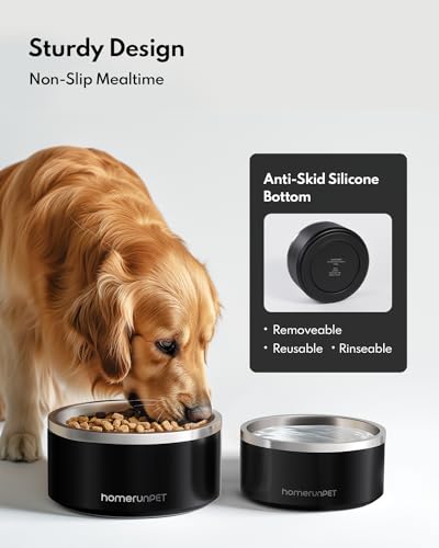 Double Wall Stainless Steel Dog Bowls (32oz / Black)