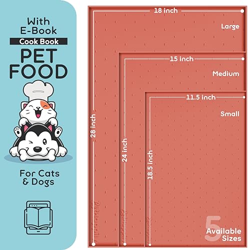 Dog Food Mat Raised Edges Dogs Mat for Food and Water Prevent Spill (18.5" x 11.5" / Burnt Coral)