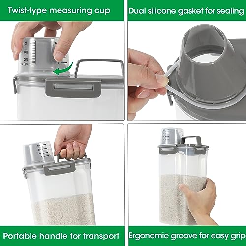 Rice Storage Container 3 to 5 Lbs (3Qt-Grey)