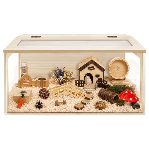 Hamster Cage with Chewproof Wood Top (Oak / 31.0"L x 14.0"W x 14.0"H)