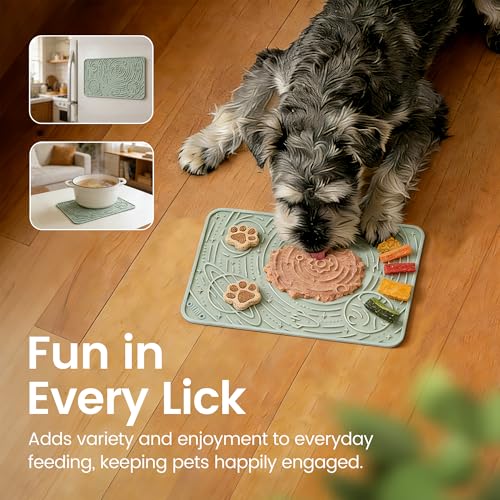 Lick Mat for Dogs&Cats (Light Blue&Light Green / 9.8"L x 5.9"W)
