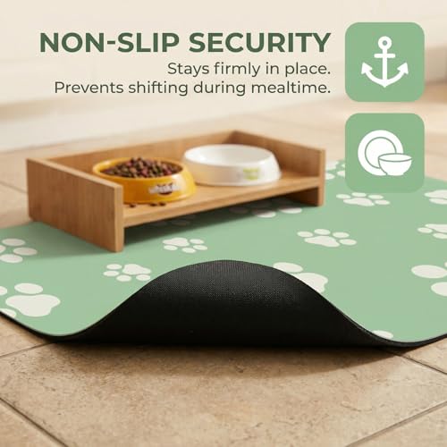 Pet Feeding Mat Dog Cat Food Mat Absorbent No Stains Quick Dry Rubber Bottom Anti (Green-JY / 18"×30")