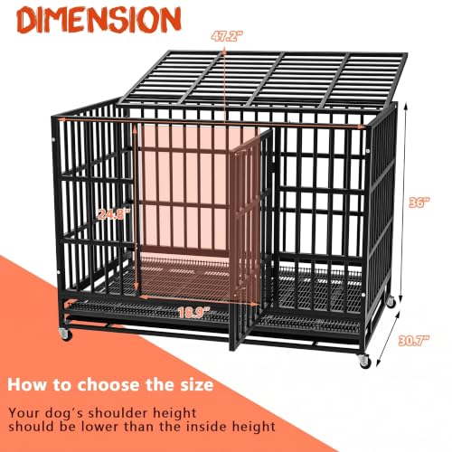 48" Heavy Duty Dog Crate for Large Dogs (47.2"L x 30.7"W x 36"H / Black)