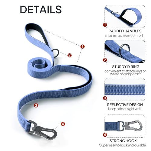 6FT 1IN Heavy Duty Dog Leash for Large Dogs with 2 Padded Handles (Ultramarine / 1 in x 6 ft)