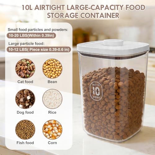 10Lbs 10.57Qt Airtight Dog Cat Food Storage Container and Dog Treat Containers BPA (White-10L-A)