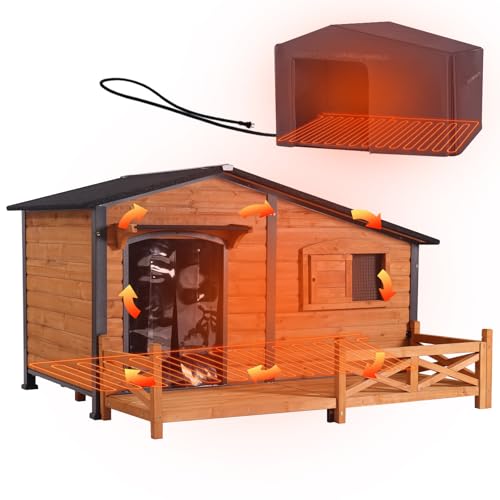 Extra Large 60" Heated Dog House Outdoor Insulated Dog Kennel with Safe Heated Pad