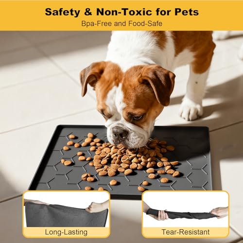 Silicone Dog Cat Food Bowl Mat (S-16''X12'' / Dark Gray)