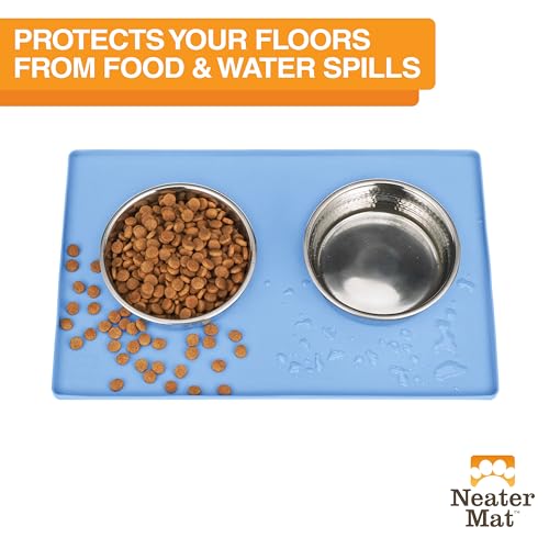 Neater Mat Pet Mats for Food and Water (16"L x 10"W / Light Blue)
