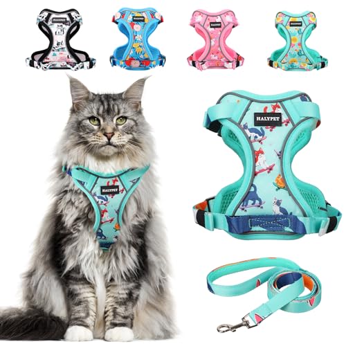 Cat Harness and Leash Set[MAX Safety 4th (H603 Pro Purrfect Green / Medium (13-18lb))