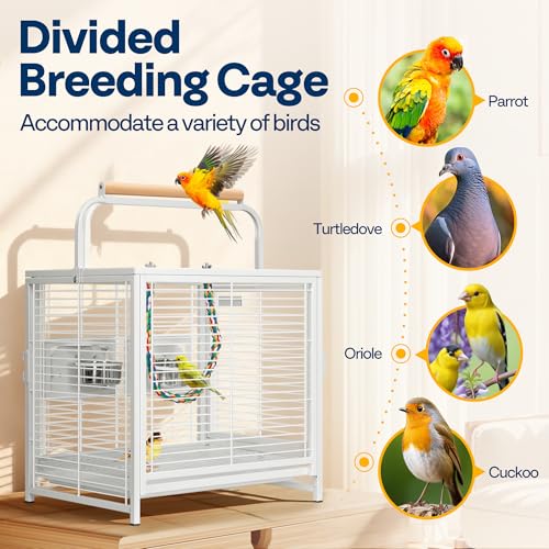 19 Inch Wrought Iron Travel Bird Cage for Cockatiel Parakeets (White)