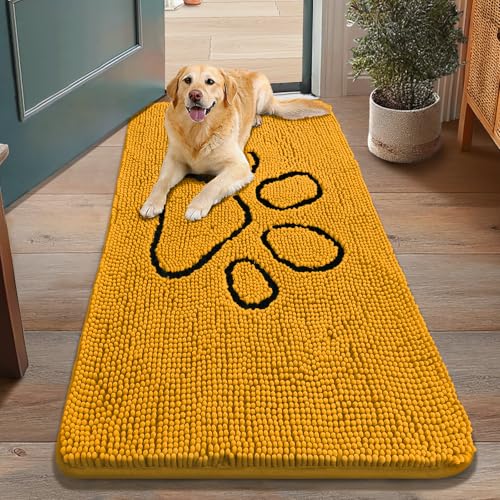 Dog Door Mat for Muddy Paws (48"X30" / Golden Yellow and Black)