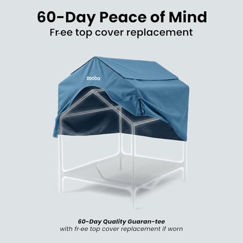 42" 2-in-1 Dog House for Medium Dogs, Elevted Dog House Outdoor/Indoor, Puppy Shelter Outside,Water Resistant 600D PVC and Durable 2x1 Textilene Raised Dog Bed(Blue) (X-Large: 42inch)