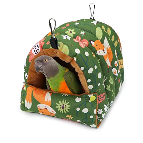 Bird Nest House Winter Warm Snuggle Hut Bird Bed Hanging Hammock for Parrots Budgies Parakeets Caique Senegal Cockatiels Conures (Medium / Green)